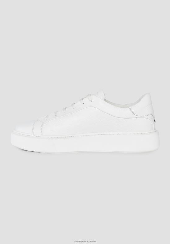 4R2JF297 calzado hombres Antony Morato blanco Zapatillas bajas artem de 100 % piel de color liso con placa con logo