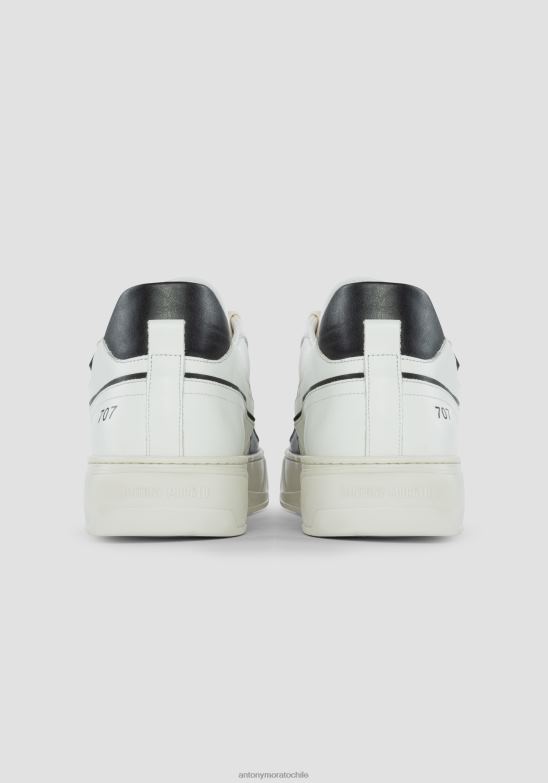 4R2JF316 calzado hombres Antony Morato negro Zapatillas bajas 707 de piel con detalles en contraste y puntera perforada
