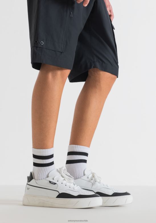 4R2JF316 calzado hombres Antony Morato negro Zapatillas bajas 707 de piel con detalles en contraste y puntera perforada