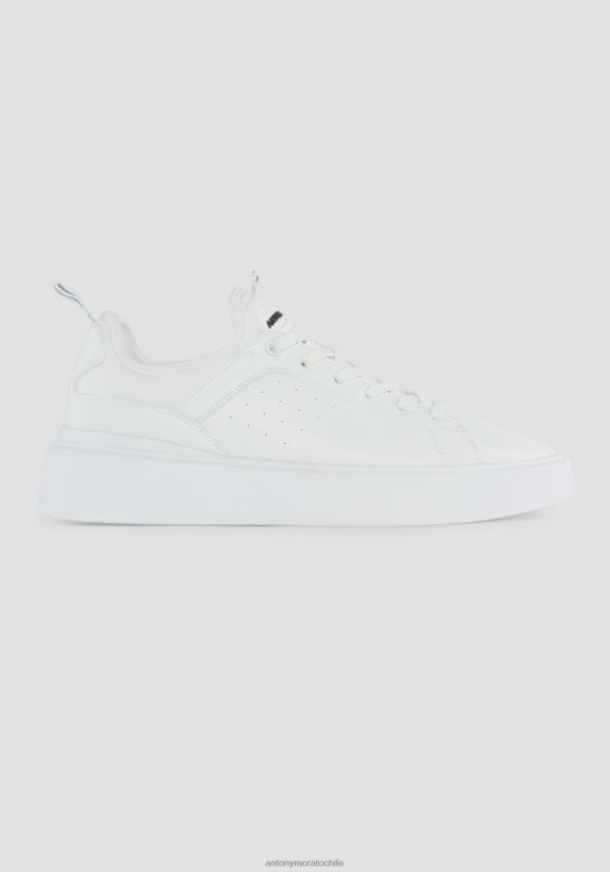 4R2JF320 calzado hombres Antony Morato blanco Zapatillas bajas barnet de piel sintética abatanada con calcetines de tejido elástico tono sobre tono