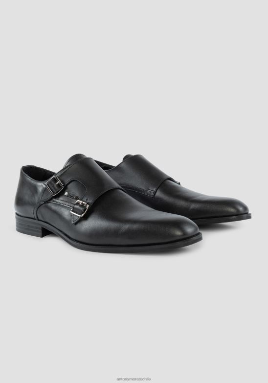 4R2JF332 calzado hombres Antony Morato negro Zapatos Monk Jason de piel con doble hebilla