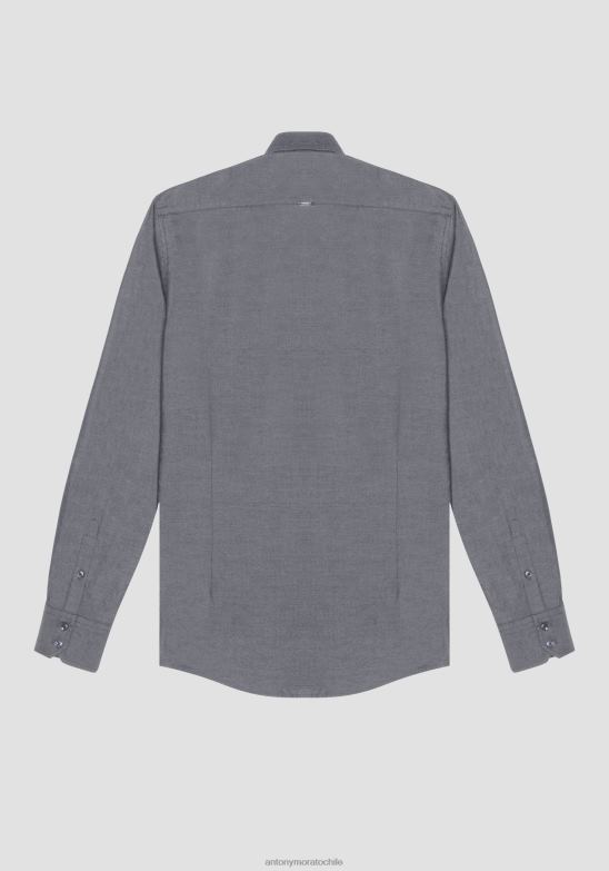 4R2JF115 ropa hombres Antony Morato azul claro Camisa napoli slim fit de puro algodón de fácil planchado con efecto denim