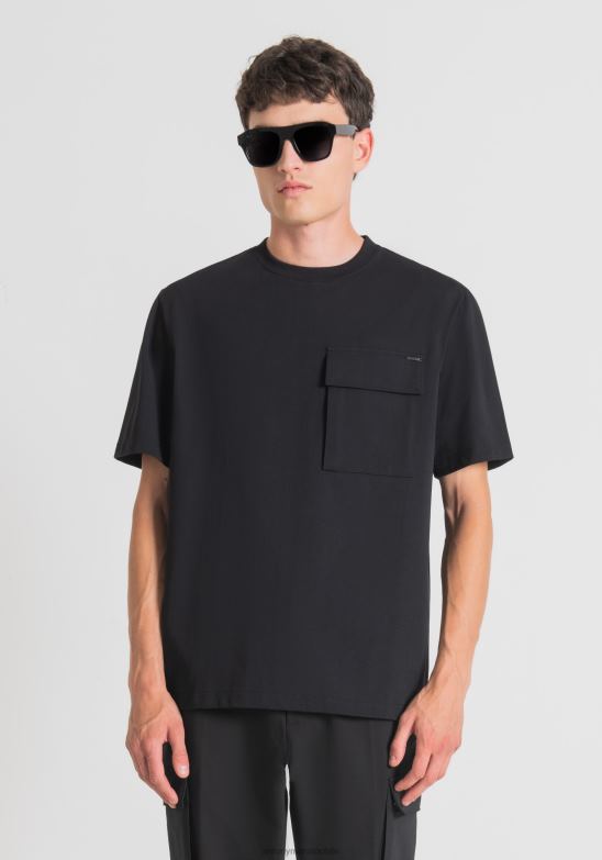 4R2JF137 ropa hombres Antony Morato negro camiseta oversize de puro algodón con bolsillo lateral en forma de corazón