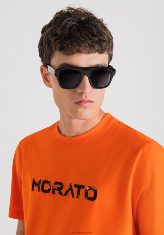 4R2JF150 ropa hombres Antony Morato 5097 Camiseta regular fit de puro algodón con logo estampado engomado