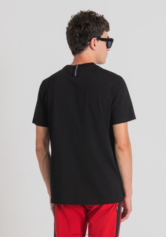 4R2JF175 ropa hombres Antony Morato negro Camiseta regular fit de algodón suave con banda en contraste