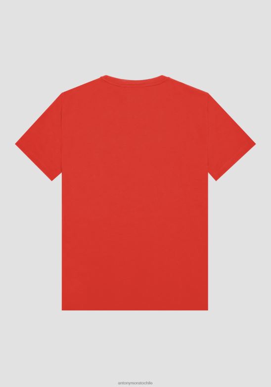 4R2JF188 ropa hombres Antony Morato fuego rojo camiseta slim fit de puro algodón con estampado morato