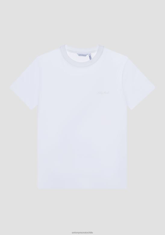 4R2JF200 ropa hombres Antony Morato crema Camiseta regular fit de viscosa sostenible con logo estampado