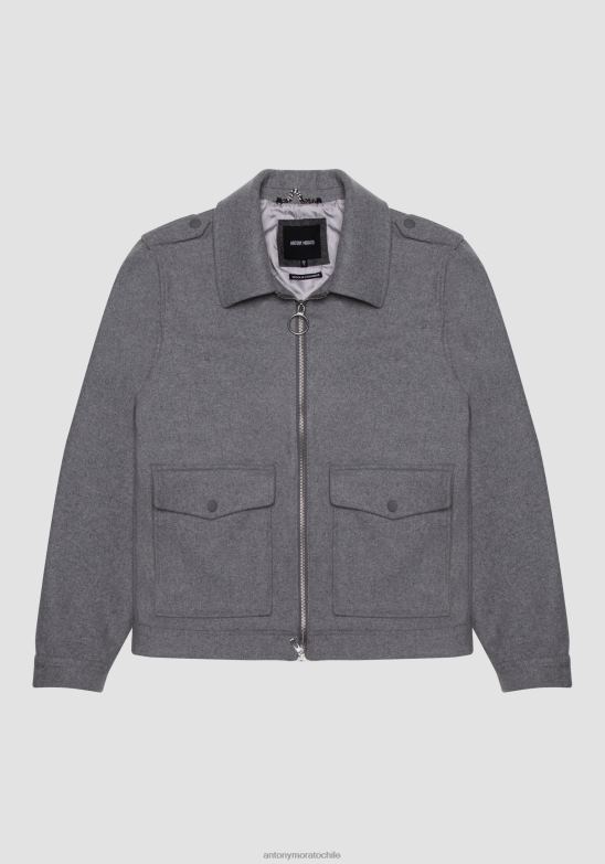 4R2JF19 ropa hombres Antony Morato mezcla gris medio abrigo cropped regular fit en mezcla de lana y cachemira