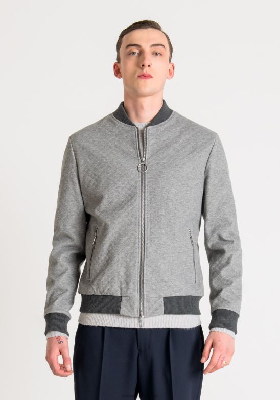 4R2JF20 ropa hombres Antony Morato mezcla gris medio Cazadora bomber slim fit de sarga de mezcla de viscosa elástica