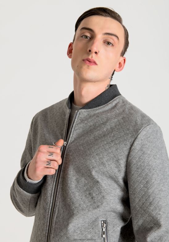 4R2JF20 ropa hombres Antony Morato mezcla gris medio Cazadora bomber slim fit de sarga de mezcla de viscosa elástica