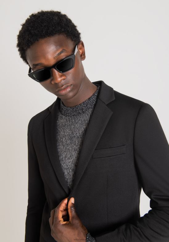 4R2JF30 ropa hombres Antony Morato negro Chaqueta ashe de corte superentallado en tejido de mezcla de viscosa elástica de color liso
