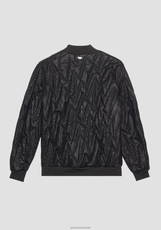 4R2JF8 ropa hombres Antony Morato negro Chaqueta regular fit de tejido efecto piel con acolchado sostenible