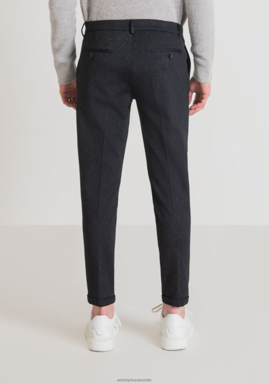 4R2JF228 ropa hombres Antony Morato tinta azul Pantalón ashe de corte superpitillo en tejido mixto de viscosa elástica con estampado de espiga