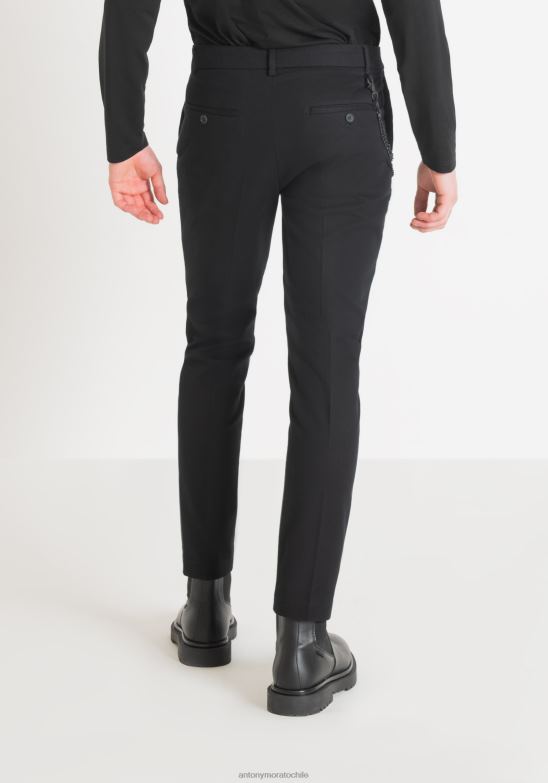 4R2JF231 ropa hombres Antony Morato negro pantalones jagger carrot fit en tejido de algodón elástico