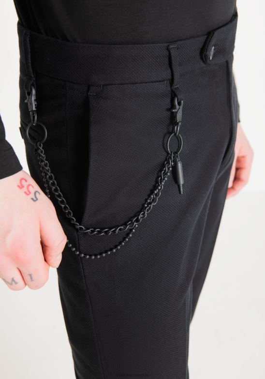 4R2JF231 ropa hombres Antony Morato negro pantalones jagger carrot fit en tejido de algodón elástico
