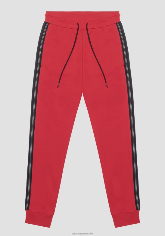 4R2JF274 ropa hombres Antony Morato rojo Pantalón de chándal slim fit de algodón elástico con contraste de tejido técnico