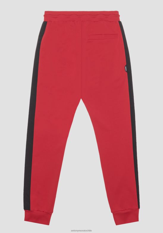 4R2JF274 ropa hombres Antony Morato rojo Pantalón de chándal slim fit de algodón elástico con contraste de tejido técnico