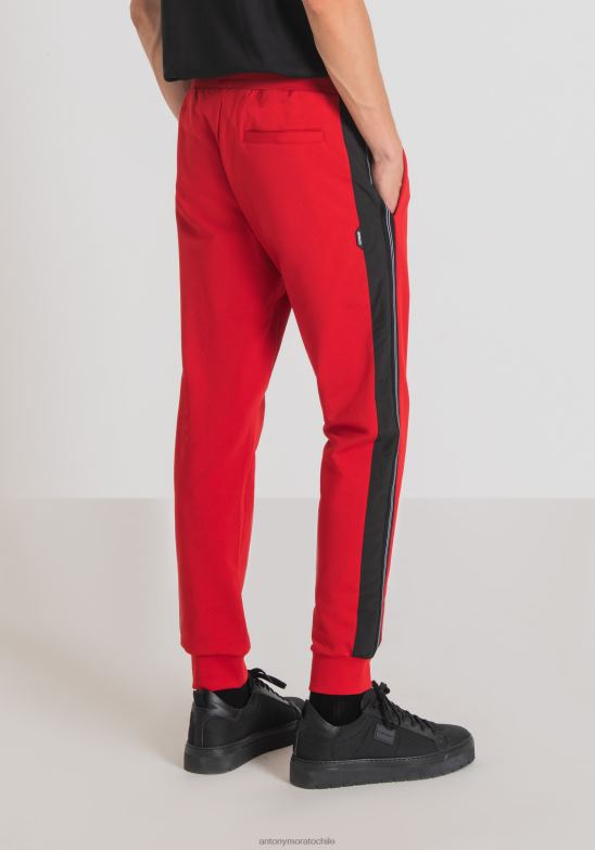 4R2JF274 ropa hombres Antony Morato rojo Pantalón de chándal slim fit de algodón elástico con contraste de tejido técnico