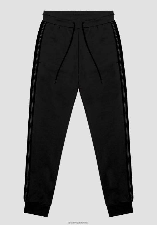4R2JF275 ropa hombres Antony Morato negro Pantalón de chándal slim fit de algodón elástico con contraste de tejido técnico