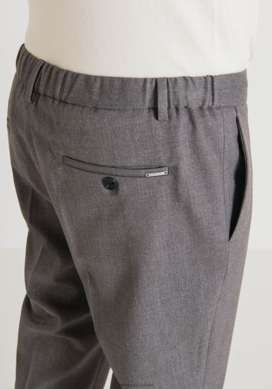 4R2JF276 ropa hombres Antony Morato gris mel.medio Pantalón gustaf carrot fit de tejido mixto viscosa elástica con cinturilla elástica