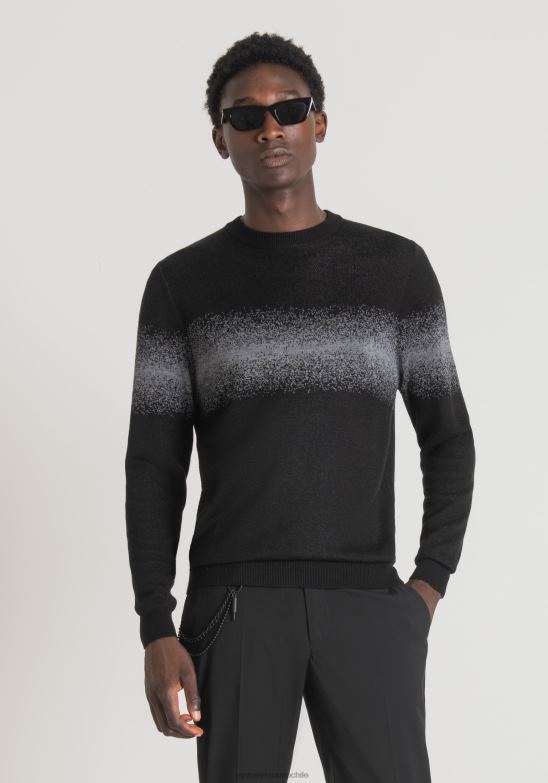 4R2JF81 ropa hombres Antony Morato gris mel.medio Sudadera regular fit de hilo de mezcla de lana con banda de jacquard en contraste