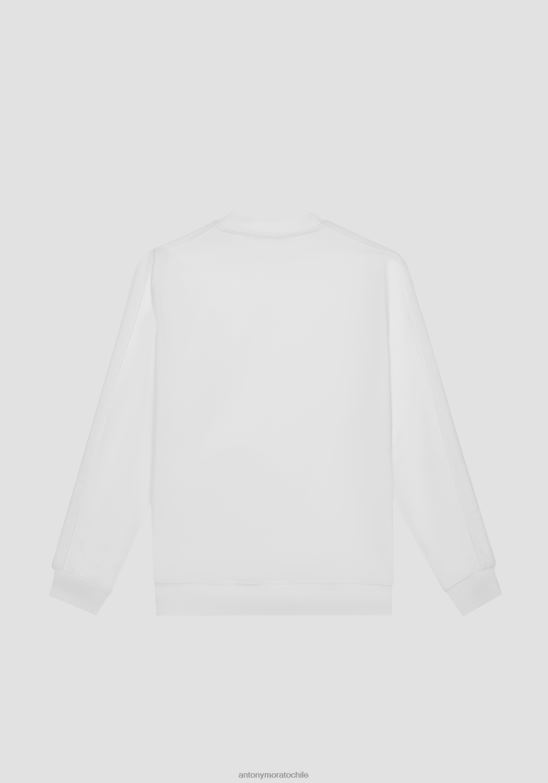 4R2JF51 ropa hombres Antony Morato crema sudadera regular fit en mezcla de algodón con logo bordado