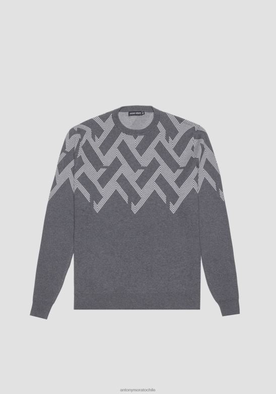 4R2JF61 ropa hombres Antony Morato mezcla gris medio Sudadera regular fit de hilo de algodón con motivo geométrico de jacquard