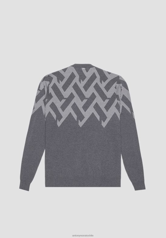 4R2JF61 ropa hombres Antony Morato mezcla gris medio Sudadera regular fit de hilo de algodón con motivo geométrico de jacquard