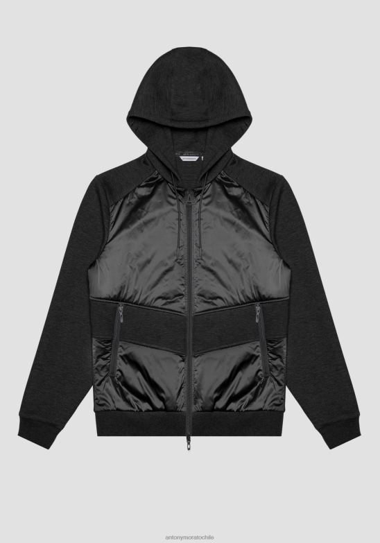 4R2JF66 ropa hombres Antony Morato negro sudadera regular fit de tejido elástico con detalles en contraste