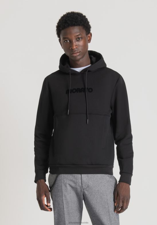 4R2JF70 ropa hombres Antony Morato negro sudadera regular fit en mezcla de algodón con capucha y bolsillo canguro