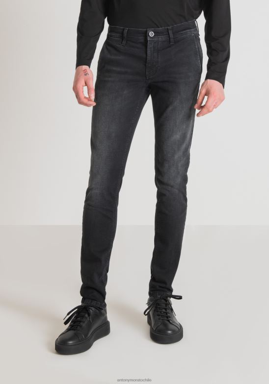 4R2JF280 ropa hombres Antony Morato negro Vaqueros ajustados Mason en denim elástico negro con lavado oscuro